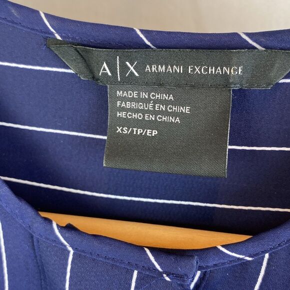 Armani Exchange Blue & White Pinstriped Long Sleeve Collarless Blouse XS - Picture 5 of 6